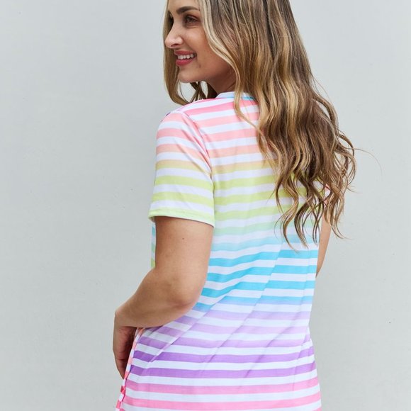 Heimish Out And Proud Full Size Multicolored Striped V-Neck Short Sleeve Top - Picture 4 of 10